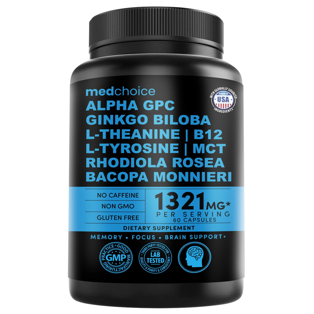 11-in-1 Nootropic Brain Supplement - Memory & Focus with Ginkgo Biloba, L-Theanine, Bioperine & Alpha GPC Choline | 60 Capsules