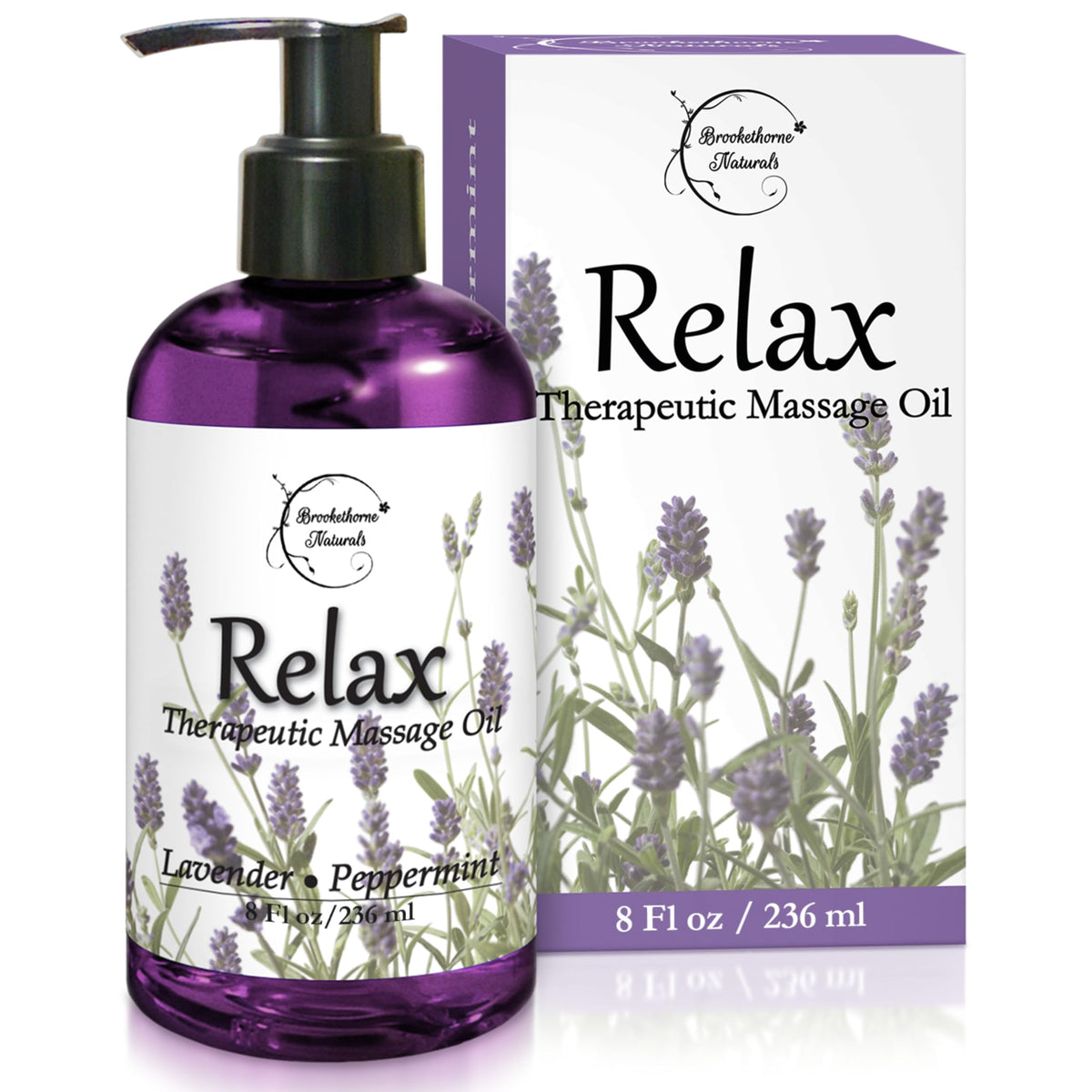 Brookethorne Naturals Relax Therapeutic Body Massage Oil 8oz - Sore Muscle Relief