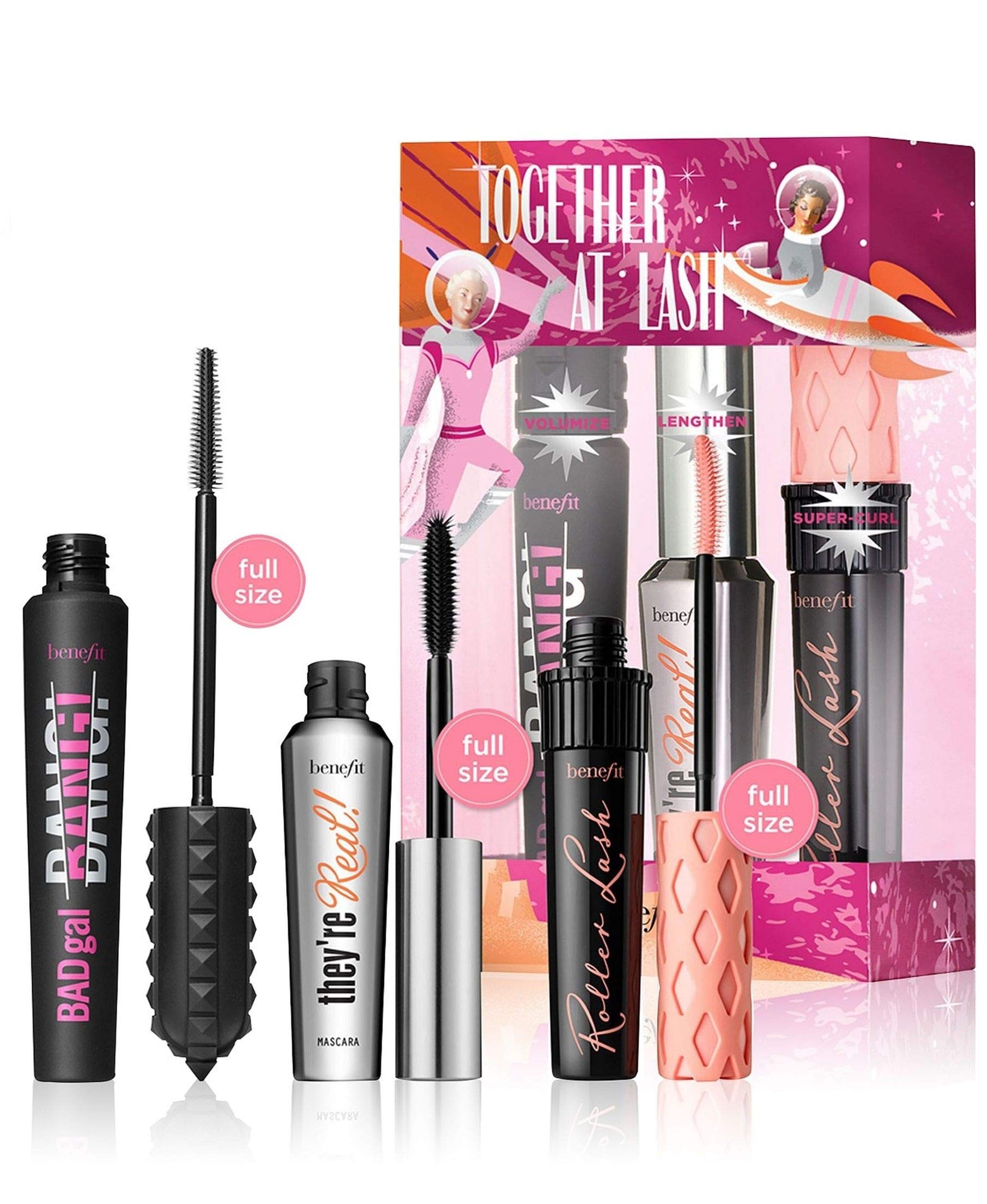Benefit Cosmetics Mascara 3 Piece Full Size Set - They're Real, Bad Girl Bang, Roller Lash
