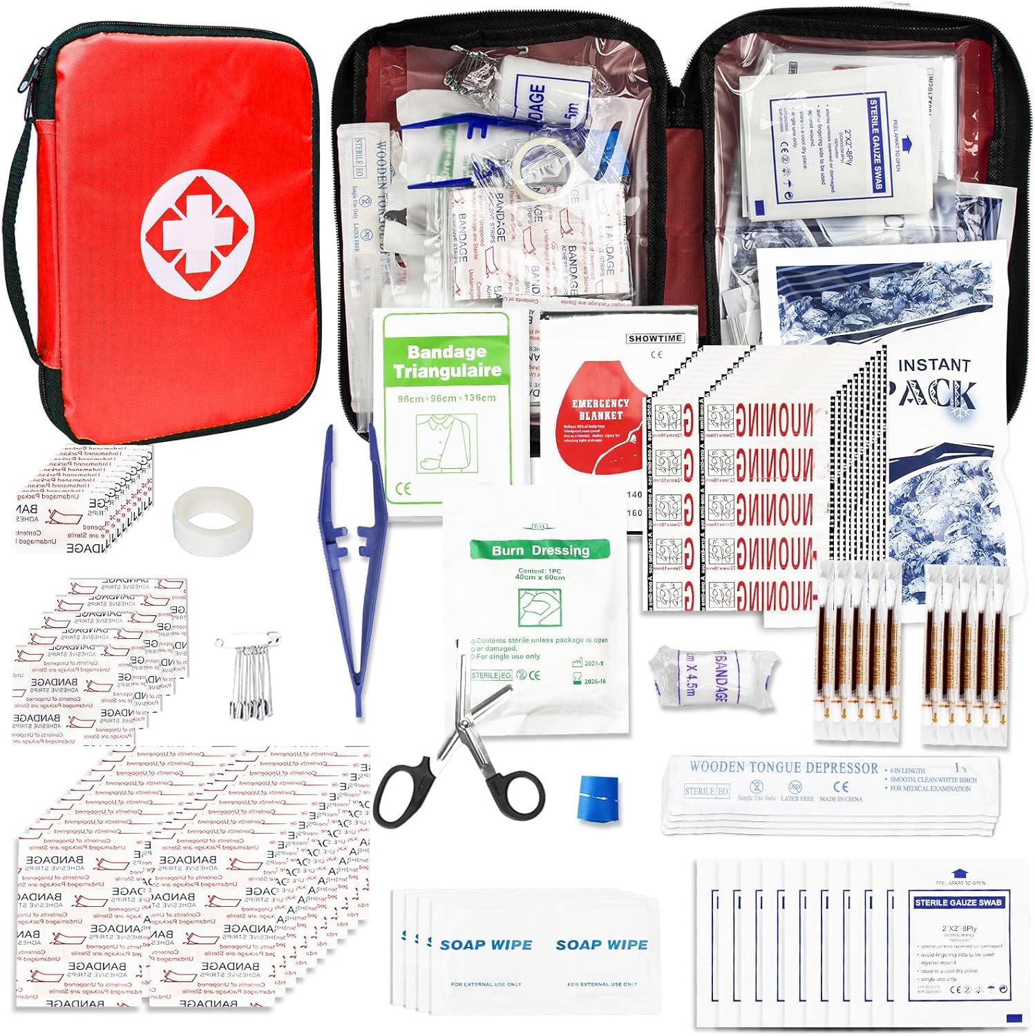 300-Piece Compact Emergency First Aid Kit for Home, Travel & Outdoor Survival (Red)