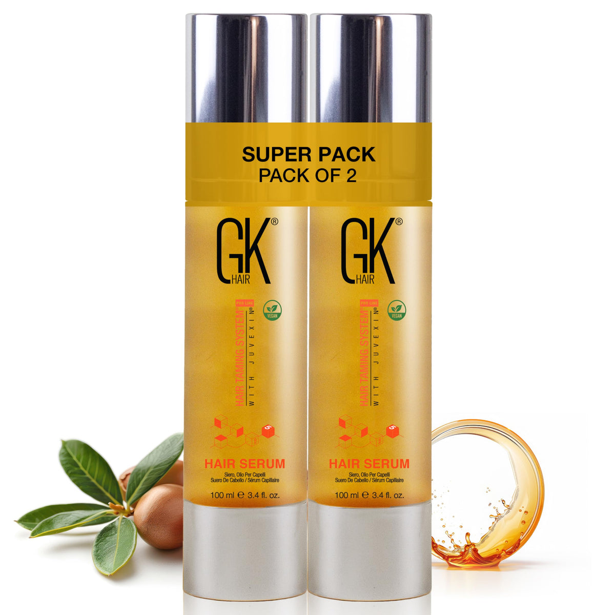 GK Hair Global Keratin Organic Argan Oil Hair Serum 100ml (Pack of 2) – Smoothing & Strengthening for All Hair Types