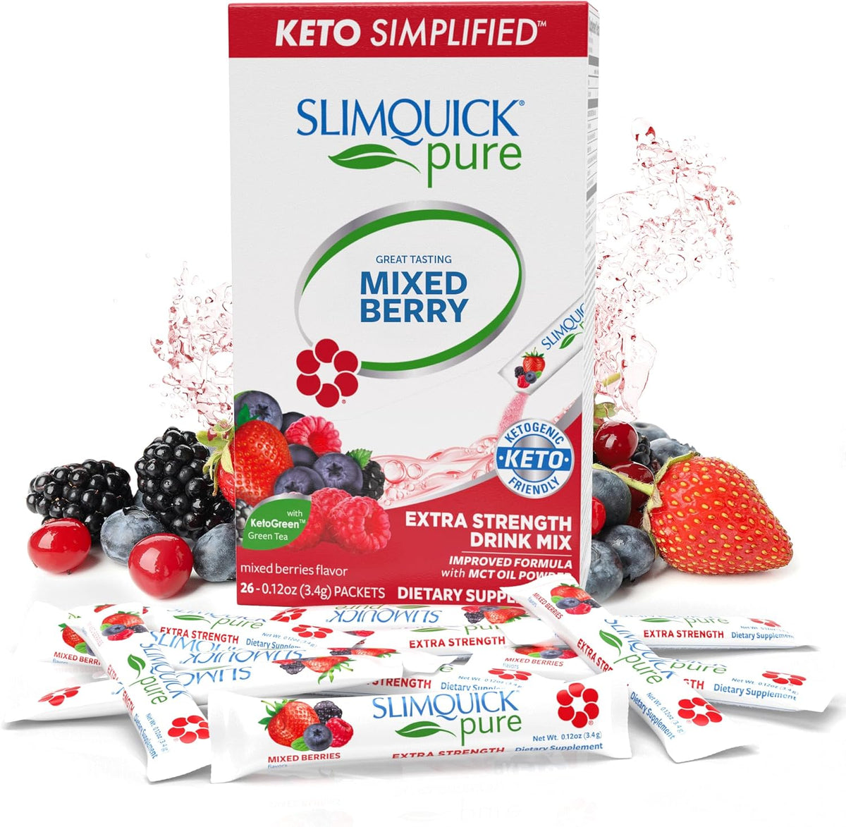 Slimquick Pure 3x Extra Strength Mixed Berry Drink Mix for Women to Help Achieve Weight Goals, Helps Metabolism, Keeps Full for Longer with Green...