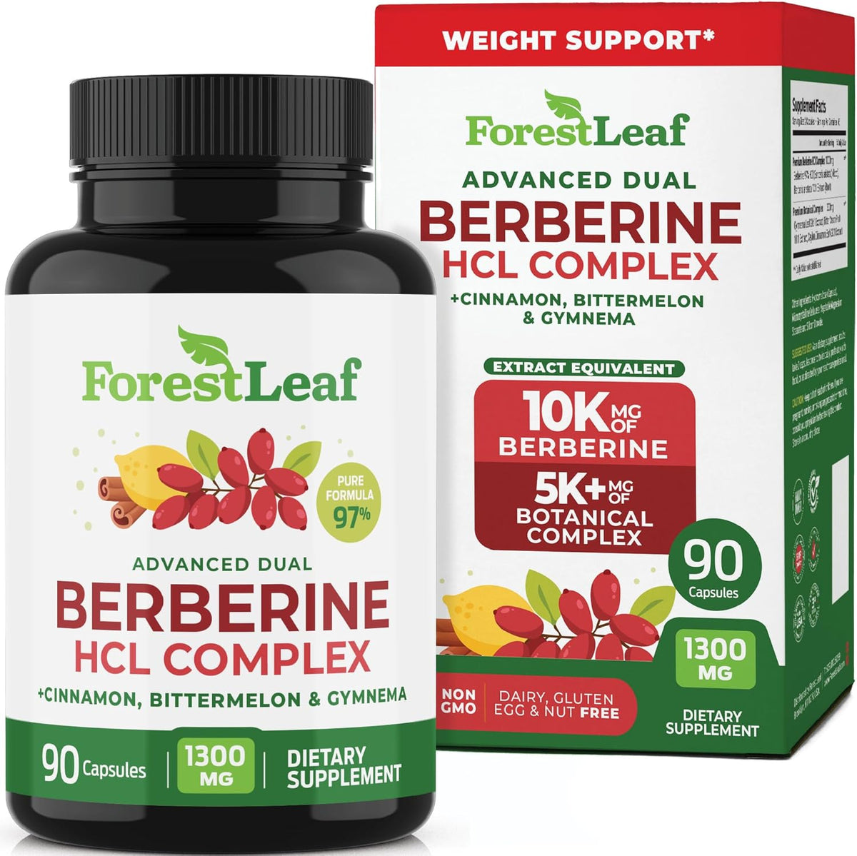 Berberine HCl Complex 1300mg 97% for Metabolic & Weight Management W/ Ceylon Cinnamon, Bitter Melon, Gymnema, 90 Veggie Caps