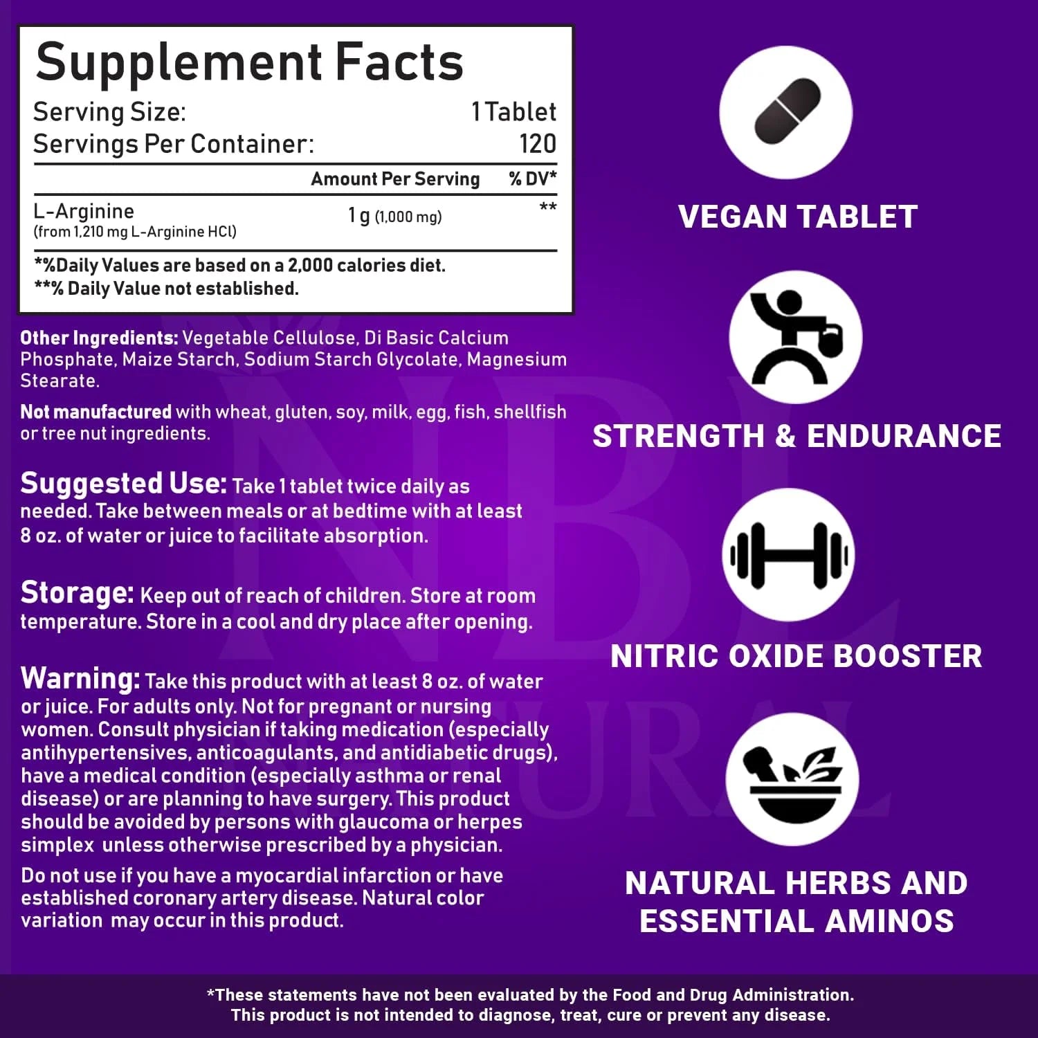 L-Arginine 1,000 mg لتعزيز صحة القلب والعضلات.