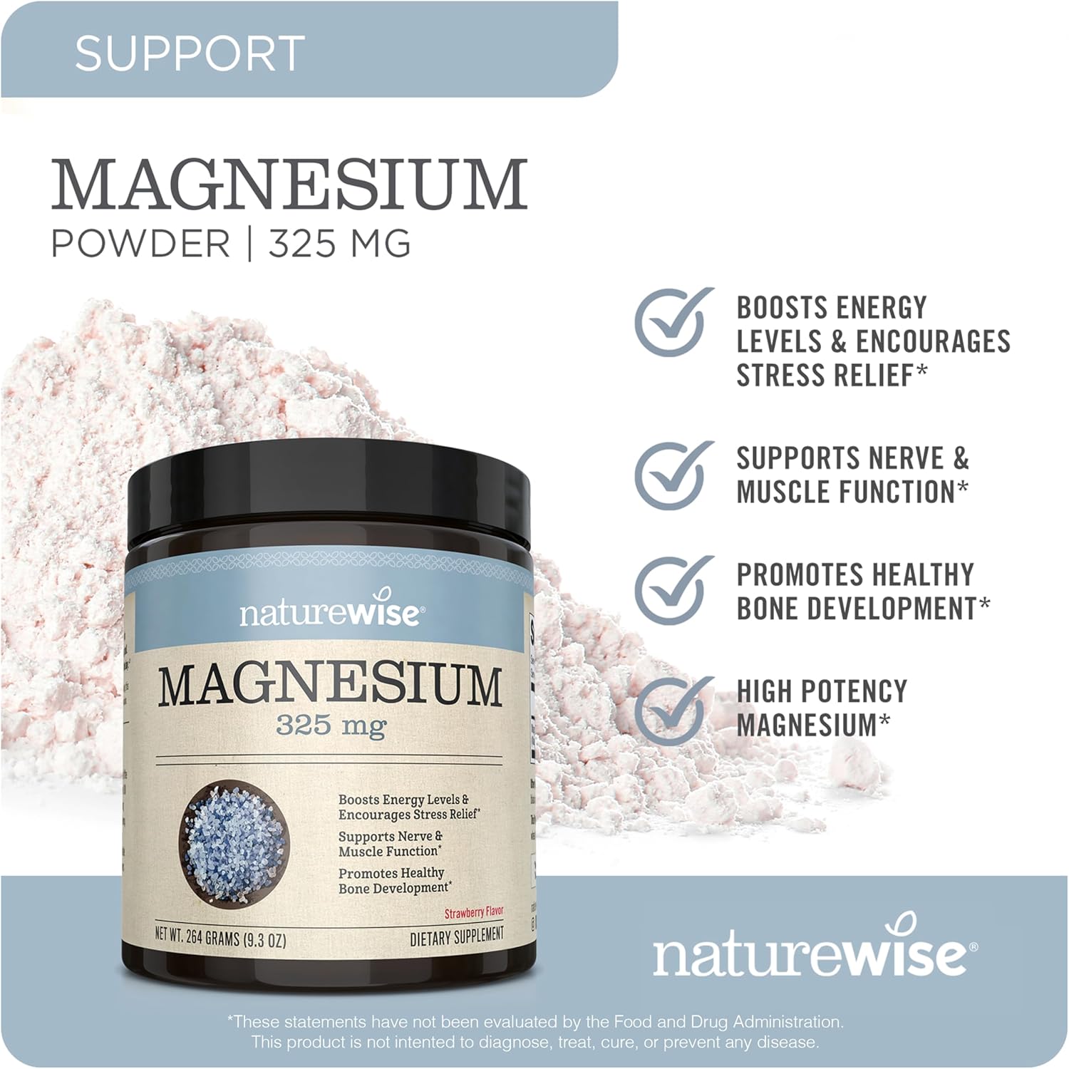 NatureWise Magnesium Citrate Powder 325 mg - for Sleep Support + Calm + Muscle & Bone Health - Strawberry Lemonade Flavor - Non-GMO, Gluten-Free - 60 Servings[2-Month Supply]