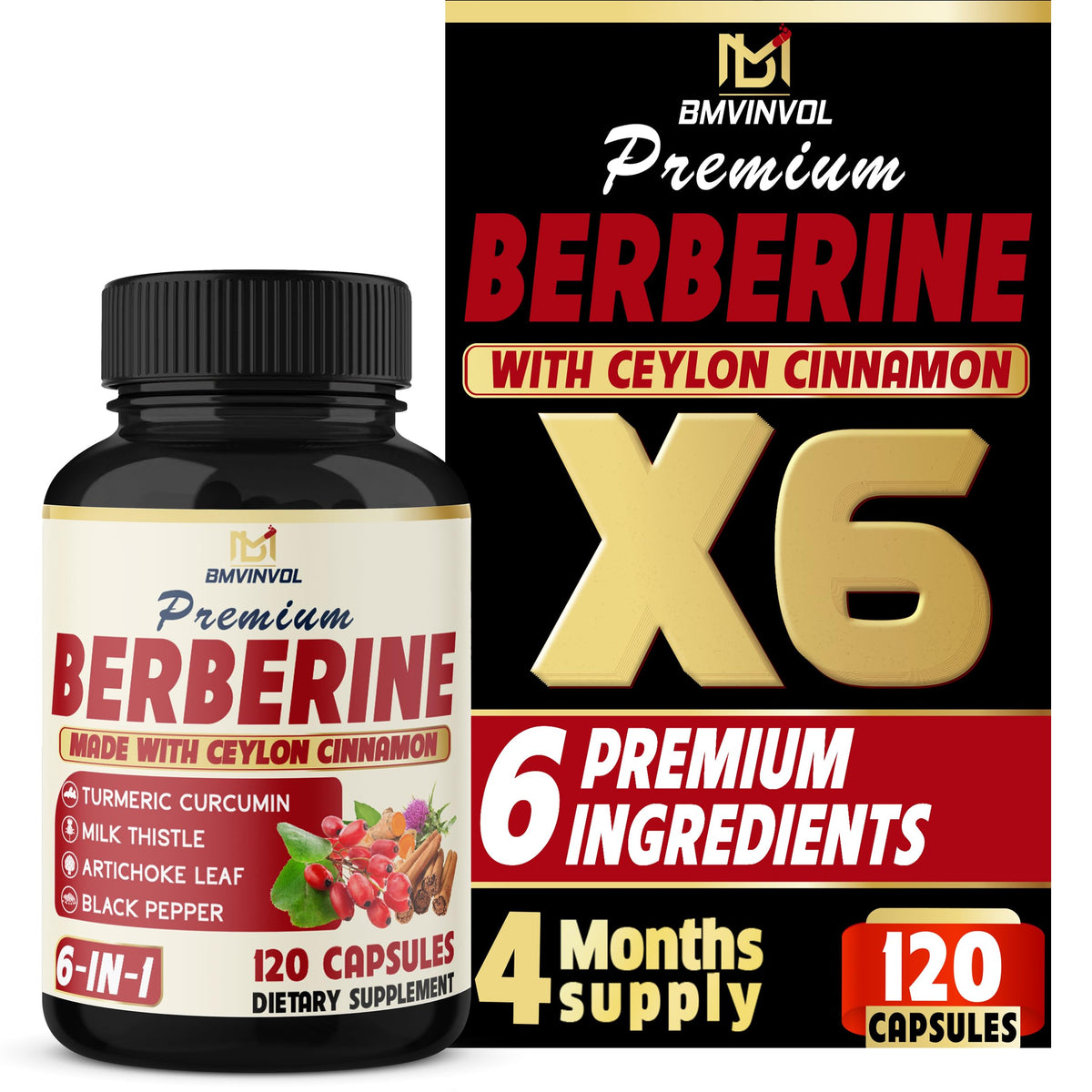 BMVINVOL Premium Berberine HCL, 7600mg - Intensive Liver Support Supplement