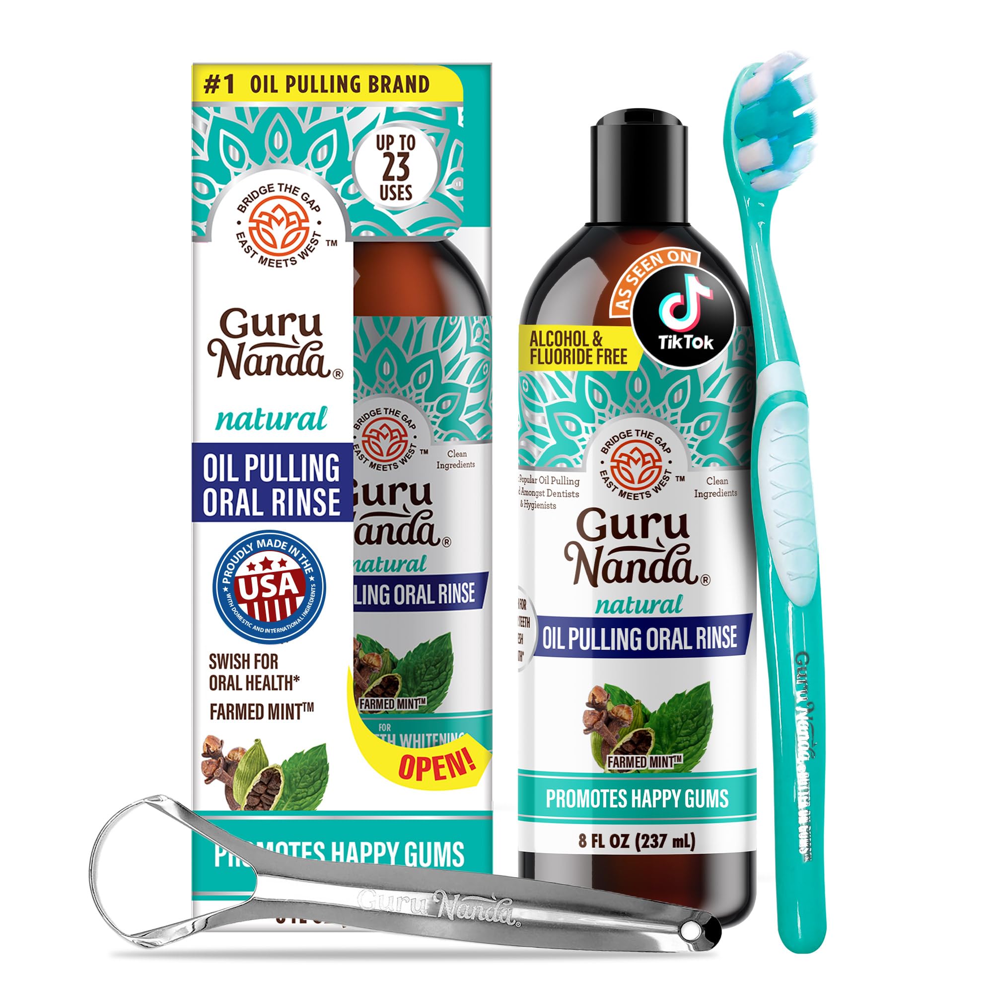 GuruNanda Coconut Oil Pulling Mouthwash with Essential Oils, 8 Fl. Oz