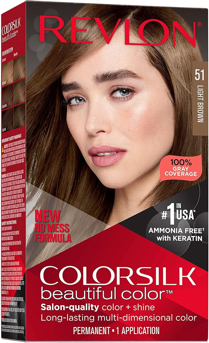 Revlon ColorSilk with Bond Repair Complex, Permanent Hair Color, 100% Gray Coverage, Ammonia Free Hair Dye, Vegan Keratin, 54 Light Golden Brown