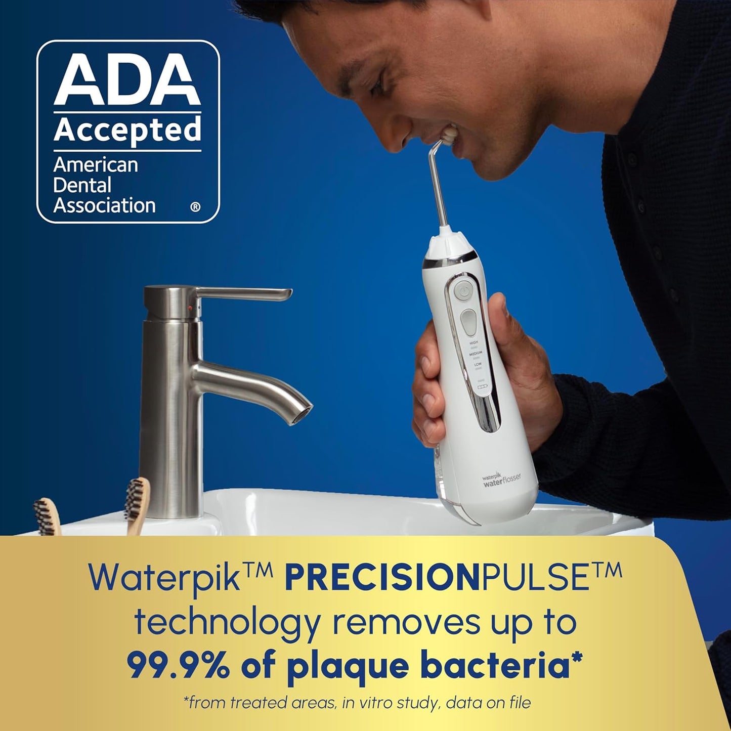 Waterpik Cordless Advanced Water Flosser For Teeth, Gums, Braces, Dental Care With Travel Bag and 4 Tips, ADA Accepted, Rechargeable, Portable, and Waterproof, White WP-559