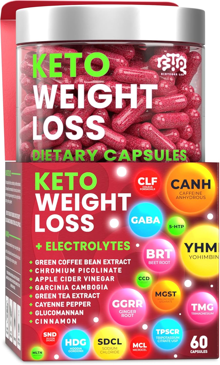 Keto weight loss diet pills: Natural appetite suppressant and fat burner with apple cider vinegar (60 capsules).