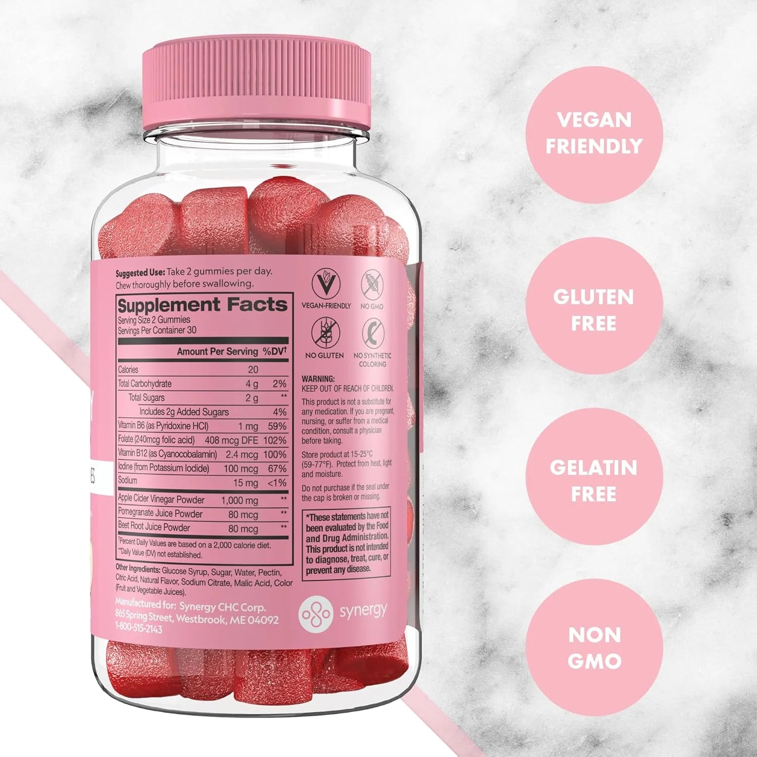 Flat Tummy apple cider vinegar gummies: Vegan, non-GMO gummies for gut health and weight management.