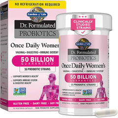 Garden of Life Once Daily Dr. Formulated Probiotics for Women 50 Billion CFU 16 Probiotic Strains with Organic Prebiotics for صحة الجهاز الهضمي والمهبلي والجهاز المناعي، خالٍ من منتجات الألبان، ثابت على الرف، 30 كبسولة 