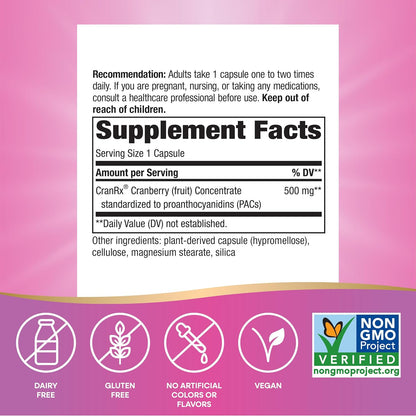 Nature's Way CranRx® BioActive Cranberry, Supports Urinary Tract Health*, Antioxidant Support*, 500 mg potency, Vegan, Non-GMO Project Verified, 30 Capsules (Packaging May Vary)