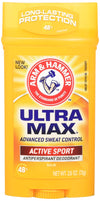 ARM & HAMMER Ultra Max Invisible Solid Wide Stick Antiperspirant Deodorant, Active Sport - ٢.٦ أوقية