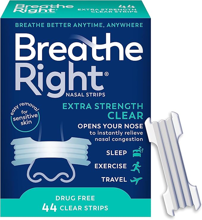 Breathe Right Extra Clear Drug-Free Nasal Strips (44 Count) for Congestion Relief & Better Sleep