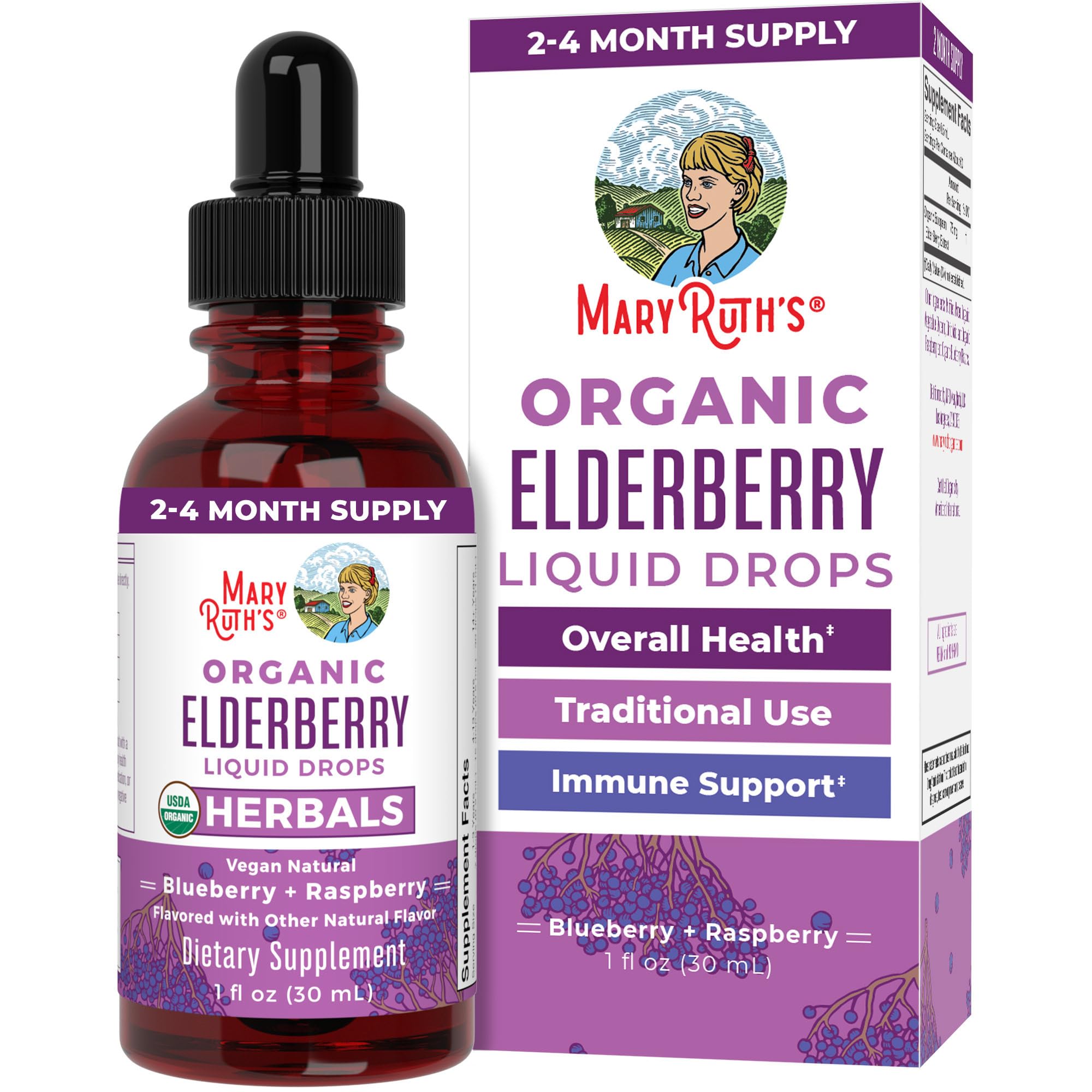 MaryRuth Organics Elderberry Syrup - USDA Organic, Sugar-Free Immune Support for Kids & Adults | 1 Fl Oz