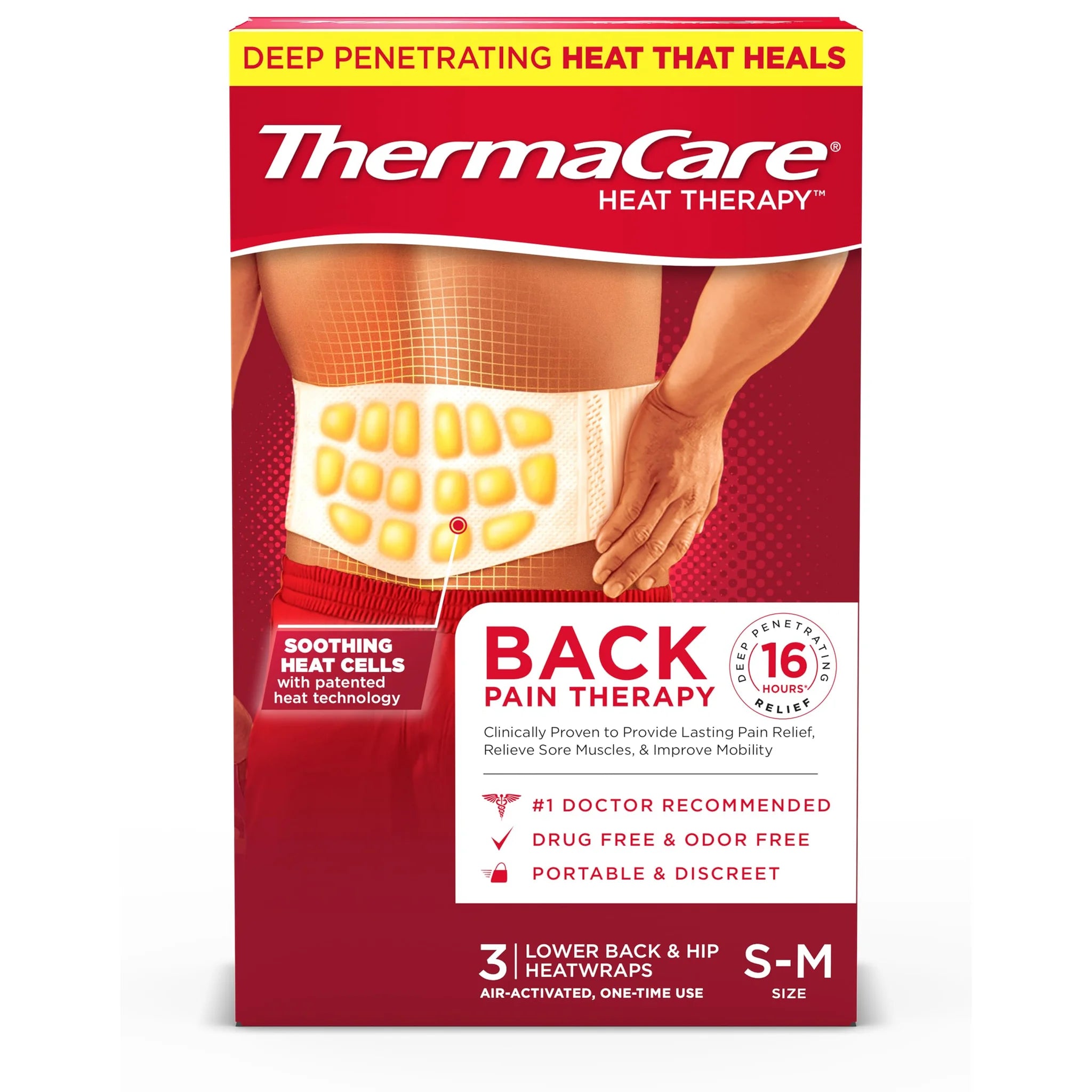 ThermaCare Lower Back & Hip Heat Wraps - Small/Medium Size for Pain Relief, 3 Count