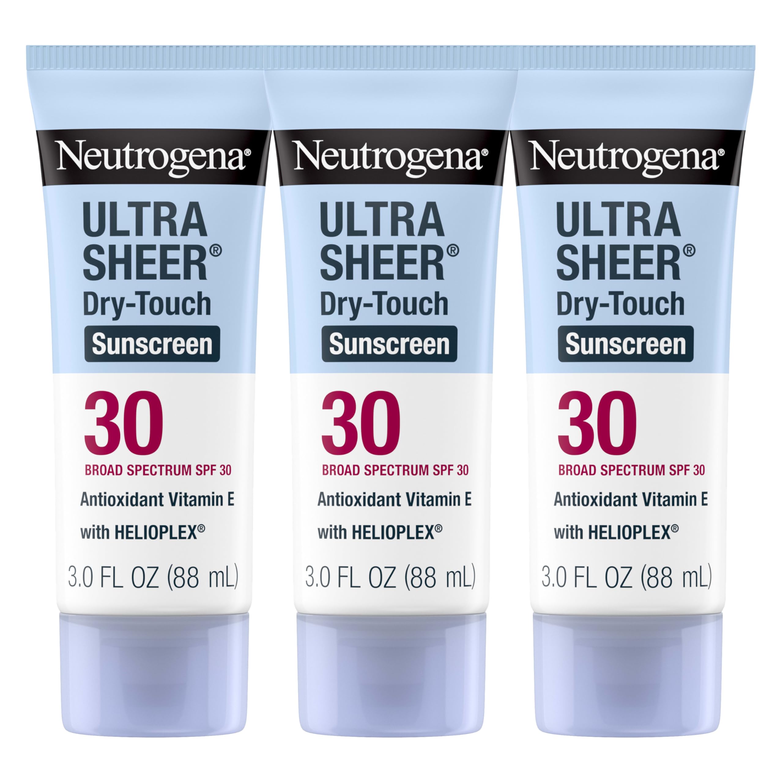 Neutrogena Ultra Sheer Dry-Touch Sunscreen Lotion SPF 30 - Oxybenzone-Free, Water Resistant, Non-Greasy, Travel Size (3 Fl Oz, Pack of 3)