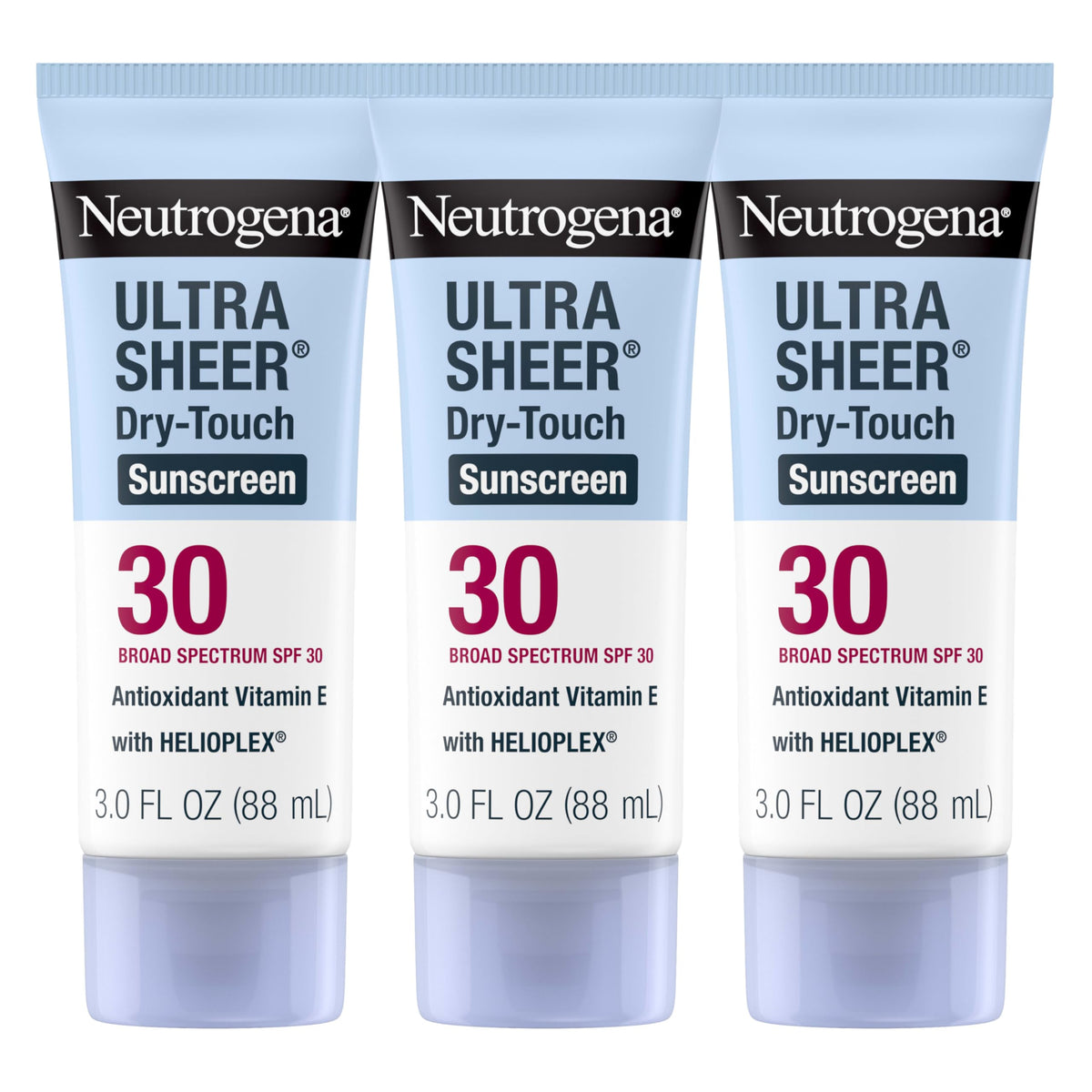 Neutrogena Ultra Sheer Dry-Touch Sunscreen Lotion SPF 30 - Oxybenzone-Free, Water Resistant, Non-Greasy, Travel Size (3 Fl Oz, Pack of 3)