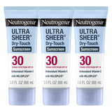 Neutrogena Ultra Sheer Dry-Touch Sunscreen Lotion SPF 30 - Oxybenzone-Free, Water Resistant, Non-Greasy, Travel Size (3 Fl Oz, Pack of 3)