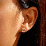 925 Sterling Silver Initial Stud Earrings - Rose Gold Plated CZ (A-Z)