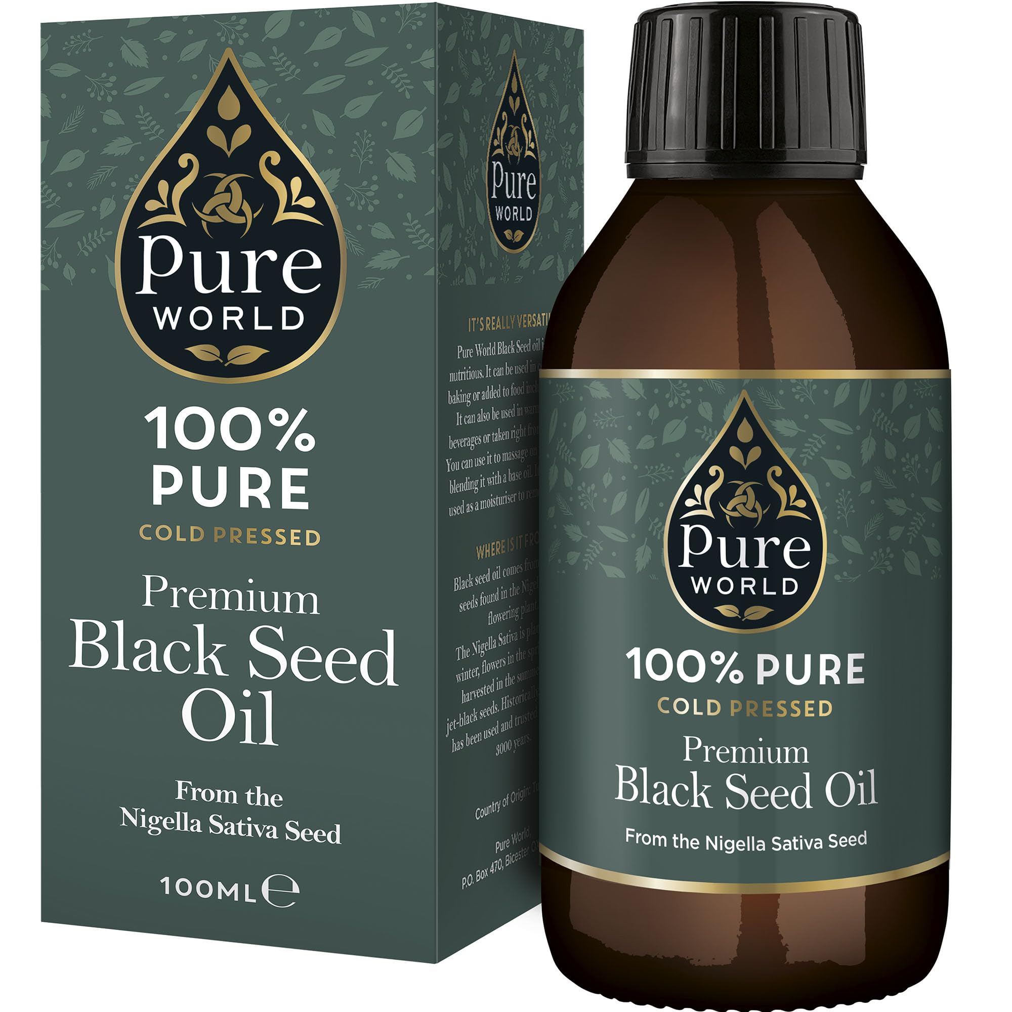 Pure World Black Seed Oil 100ml - High Strength Thymoquinone, Cold Pressed 100% Pure Virgin Nigella Sativa