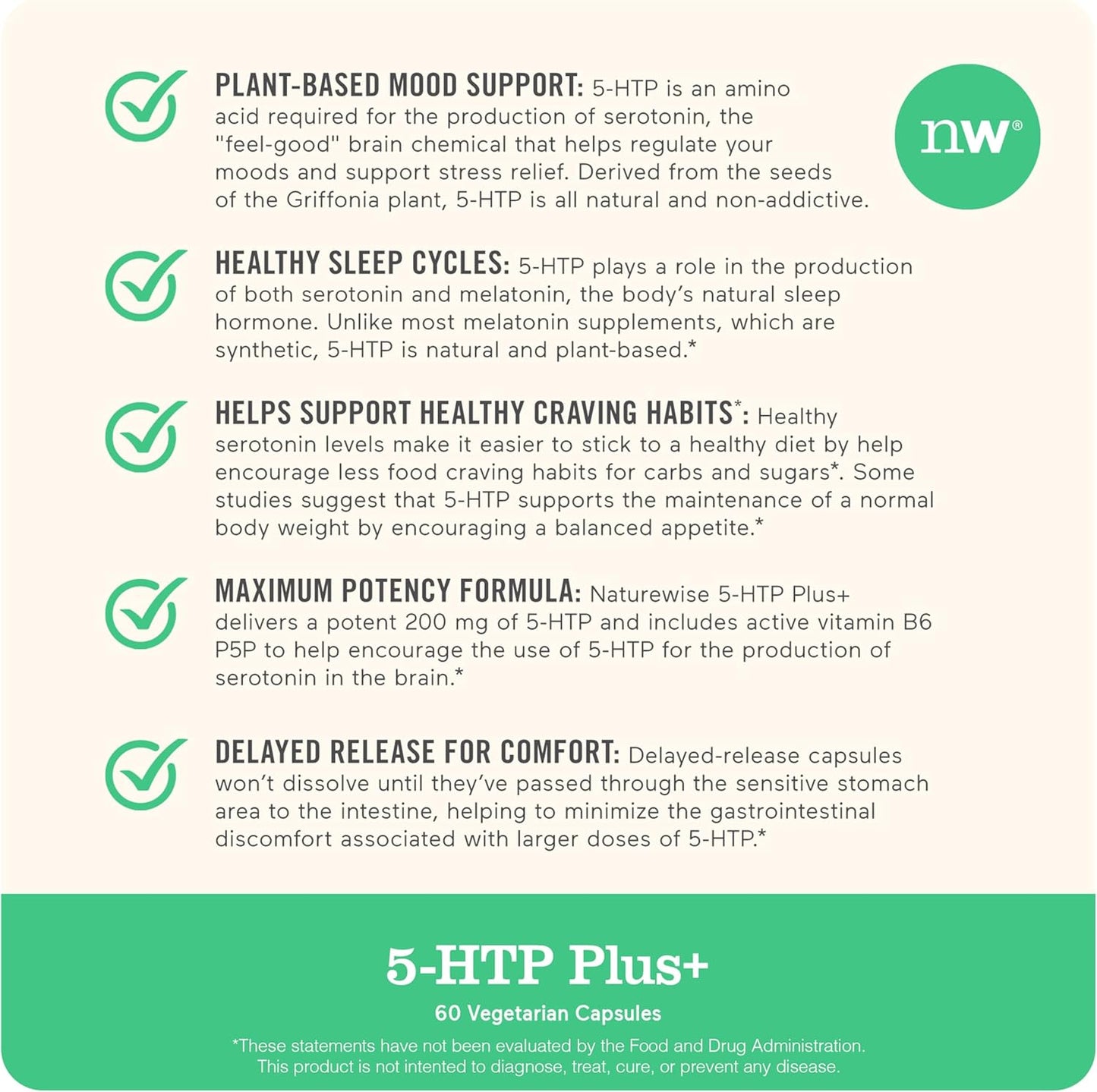 NatureWise 5-HTP 200mg Supplement from Griffonia Seeds with Cofactor Vitamin B6 - Mood Support and Natural Sleep Aid for Adults - Delayed-Release, Vegan - 60 Count[2-Month Supply]
