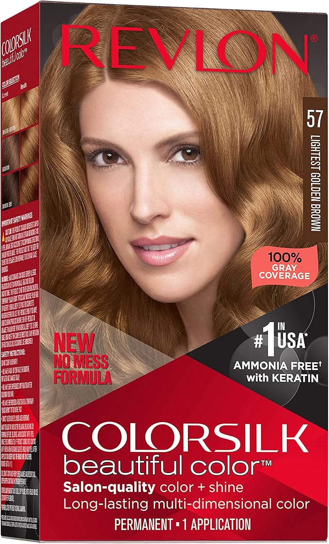 REVLON Colorsilk Beautiful Color Permanent Hair Color, Long-Lasting High-Definition Color, Shine & Silky Softness with 100% Gray Coverage, Ammonia Free, 057 Lightest Golden Brown