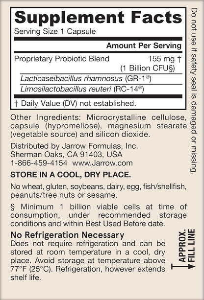 Jarrow Formulas Fem-Dophilus Probiotics 1 Billion CFU With 2 Science-Backed Strains, Dietary Supplement for Vaginal and Urinary Tract Support, 30 Veggie Capsules, Up to a 30 Day Supply, Shelf-Stable