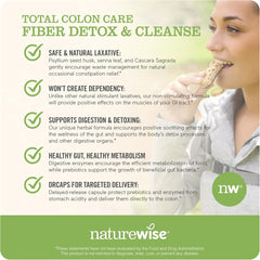 NatureWise Total Colon Care Fiber Cleanse with Herbal Laxatives, Prebiotics, & Digestive Enzymes for Healthy Elimination, Safe Digestion & Weight, Detox, & Gut Health [1 Month Supply - 60 Count]