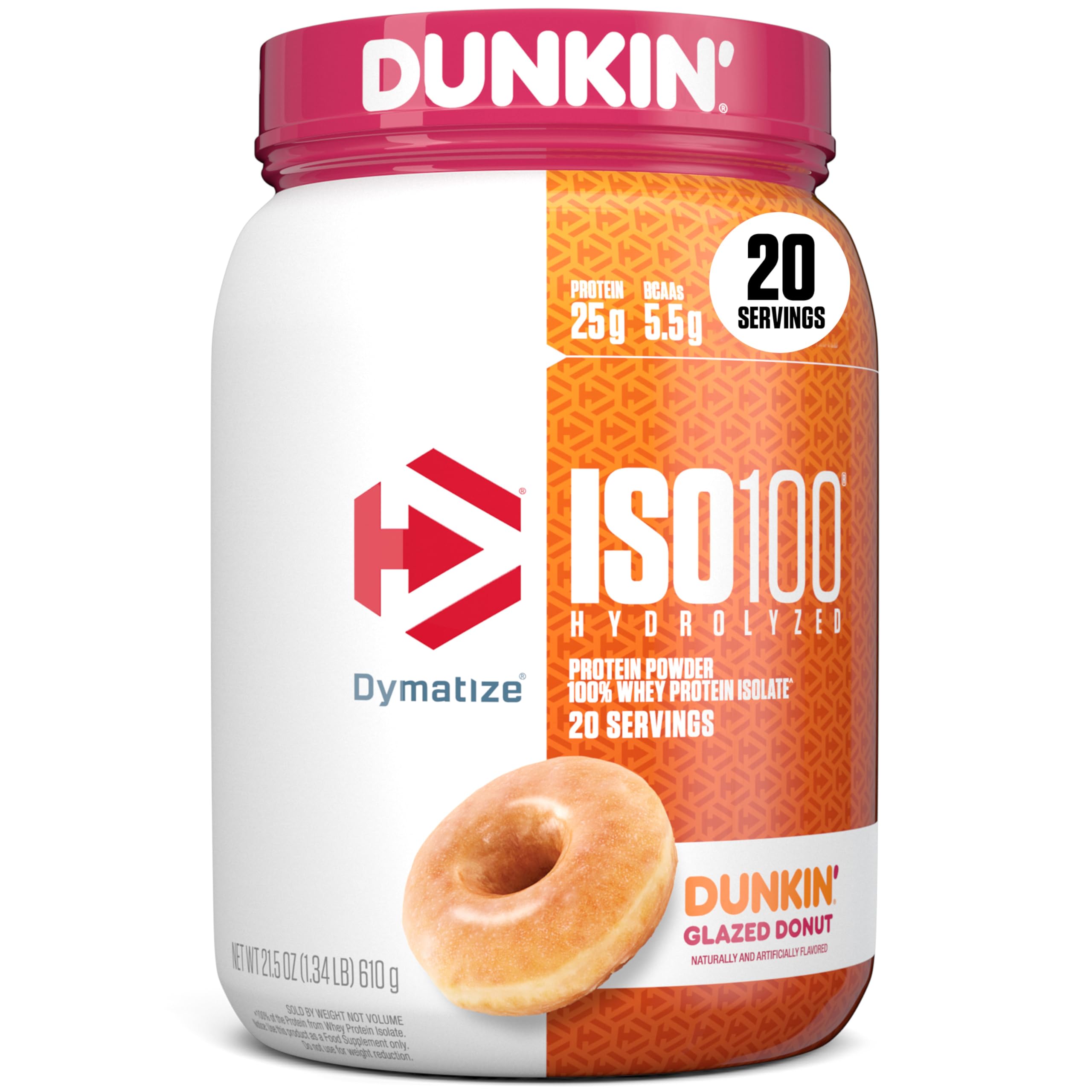 Dymatize ISO100 Hydrolyzed Whey Protein Isolate - Dunkin' Glazed Donut Flavor - Gluten Free - 20 Servings