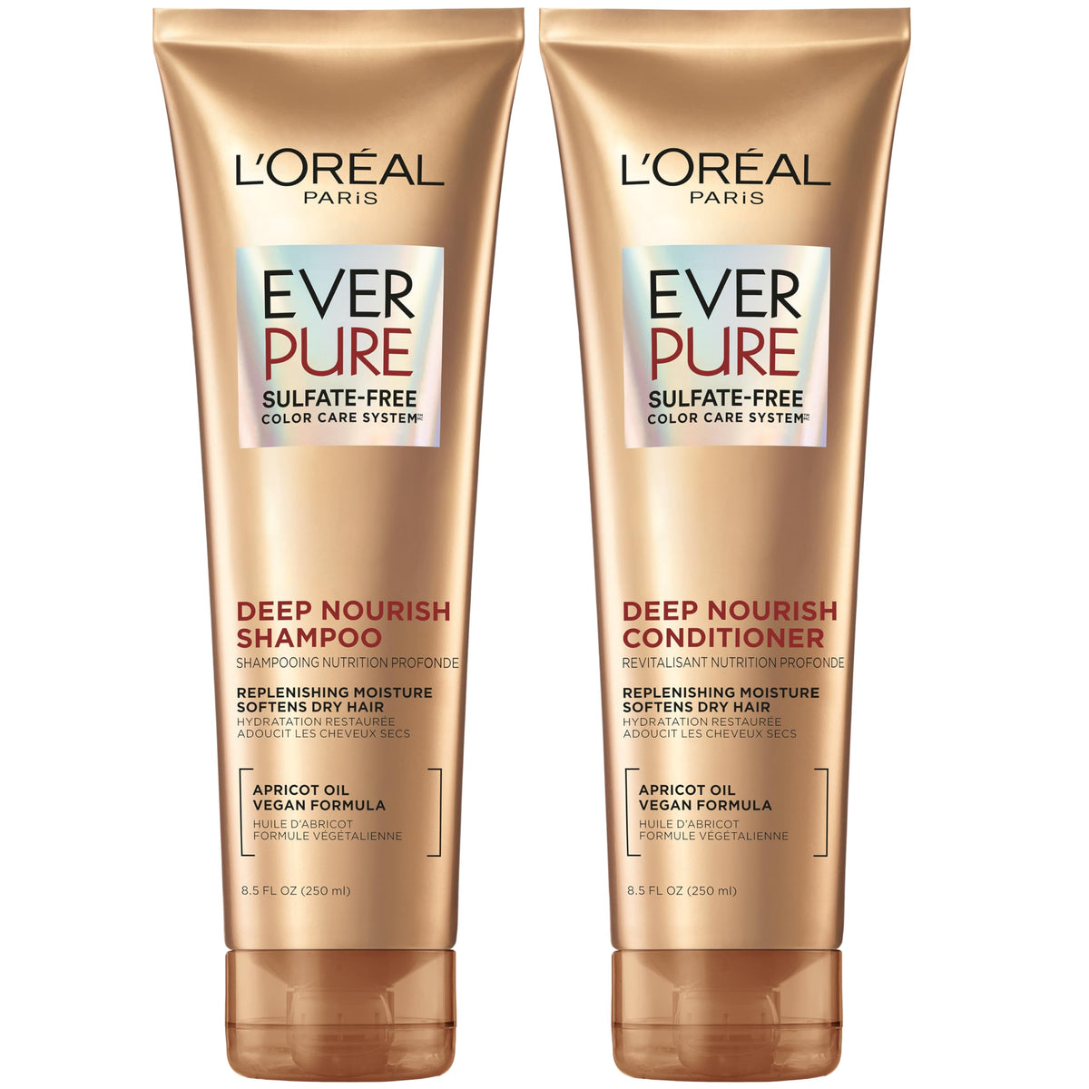 L’Oréal Paris EverCreme Sulfate Free Shampoo & Conditioner Kit - Triple Action Hydration for Dry, Brittle or Color-Treated Hair with Apricot Oil - 8.5 Ounce, Set of 2