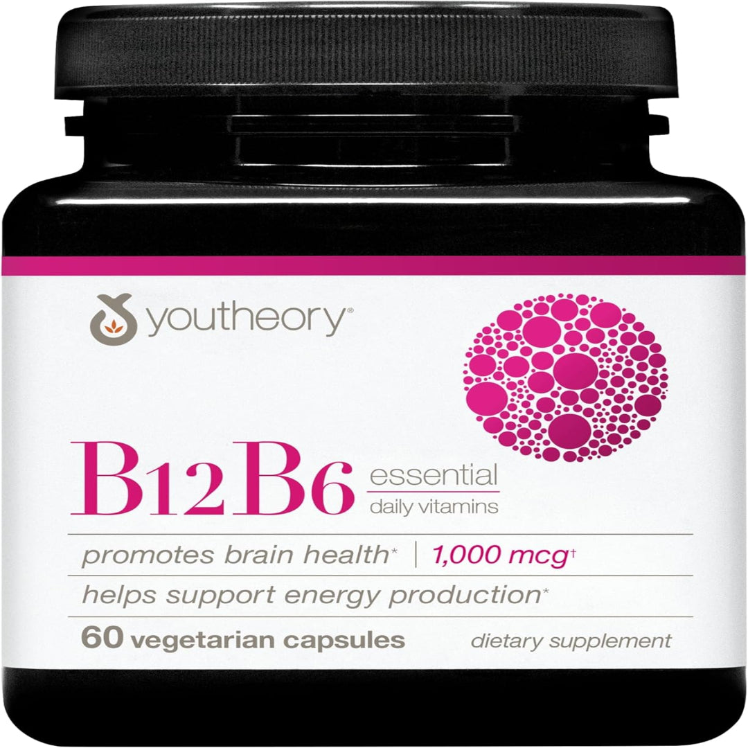 Youtheory B12B6 - Vegan Vitamin B6 & Vitamin B12 - Offers Brain Health, Energy & Immunity Support* - Dairy, Soy & Gluten Free - 60 Vegetarian...

