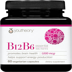 Youtheory B12B6 - Vegan Vitamin B6 & Vitamin B12 - Offers Brain Health, Energy & Immunity Support* - Dairy, Soy & Gluten Free - 60 Vegetarian...
