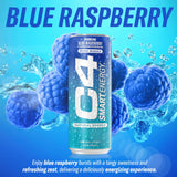 C4 Smart Blue Raspberry Carbonated Sparkling Energy Drink – 12 x 355ml – Sugar Free Energy
