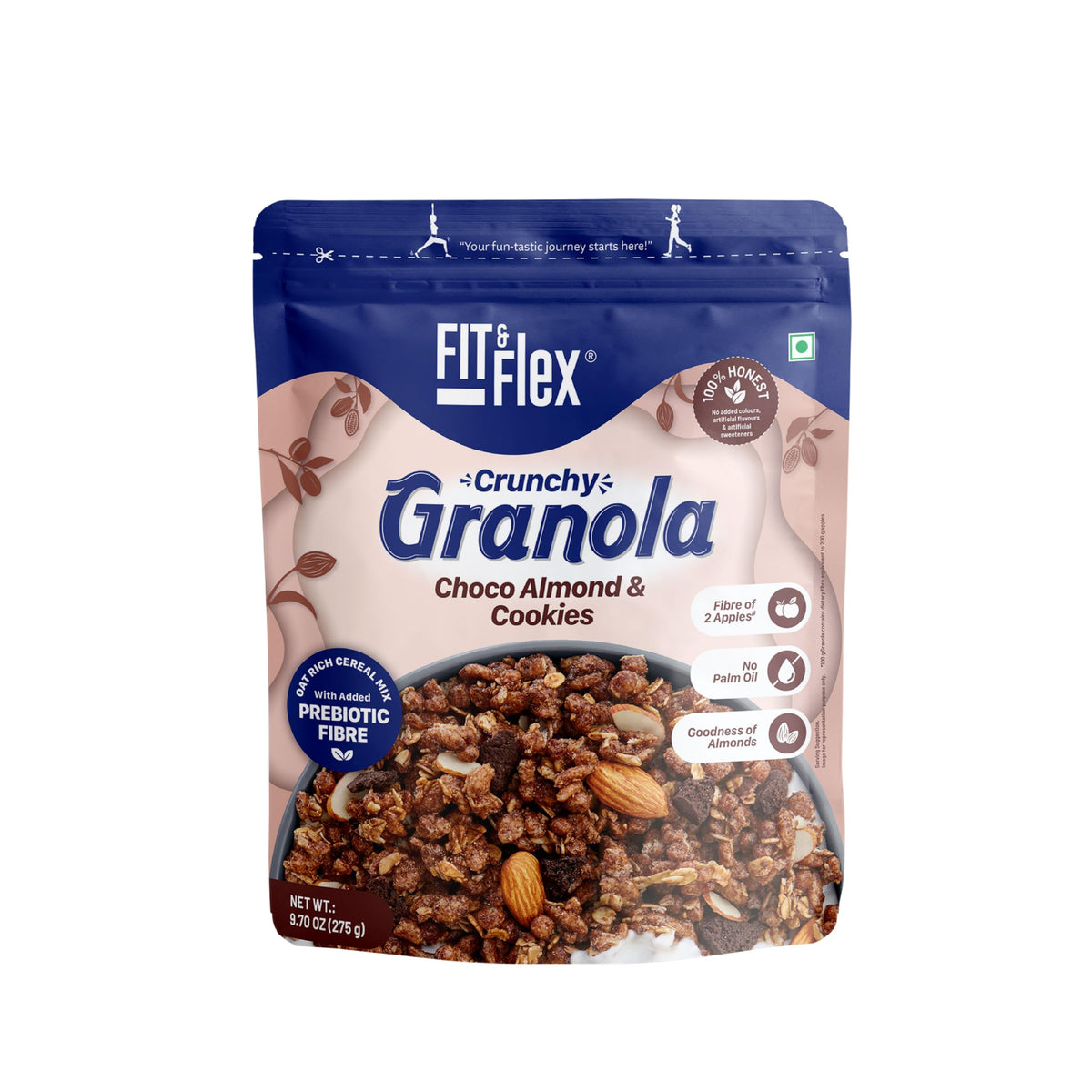 Fit & Flex Baked Crunchy Granola | Chocolate Cookies & Almond | High Protein & Fiber Oat Cereal | Healthy Breakfast Snack