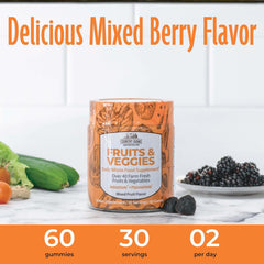 COUNTRY FARMS Fruits and Veggies Gummies, with Over 40 Farm Fresh Fruits & Vegetables, Packed with Powerful Antioxidants, (Spirulina, Blueberry, Mushrooms), Daily Whole Food Supplement, Pectin Based