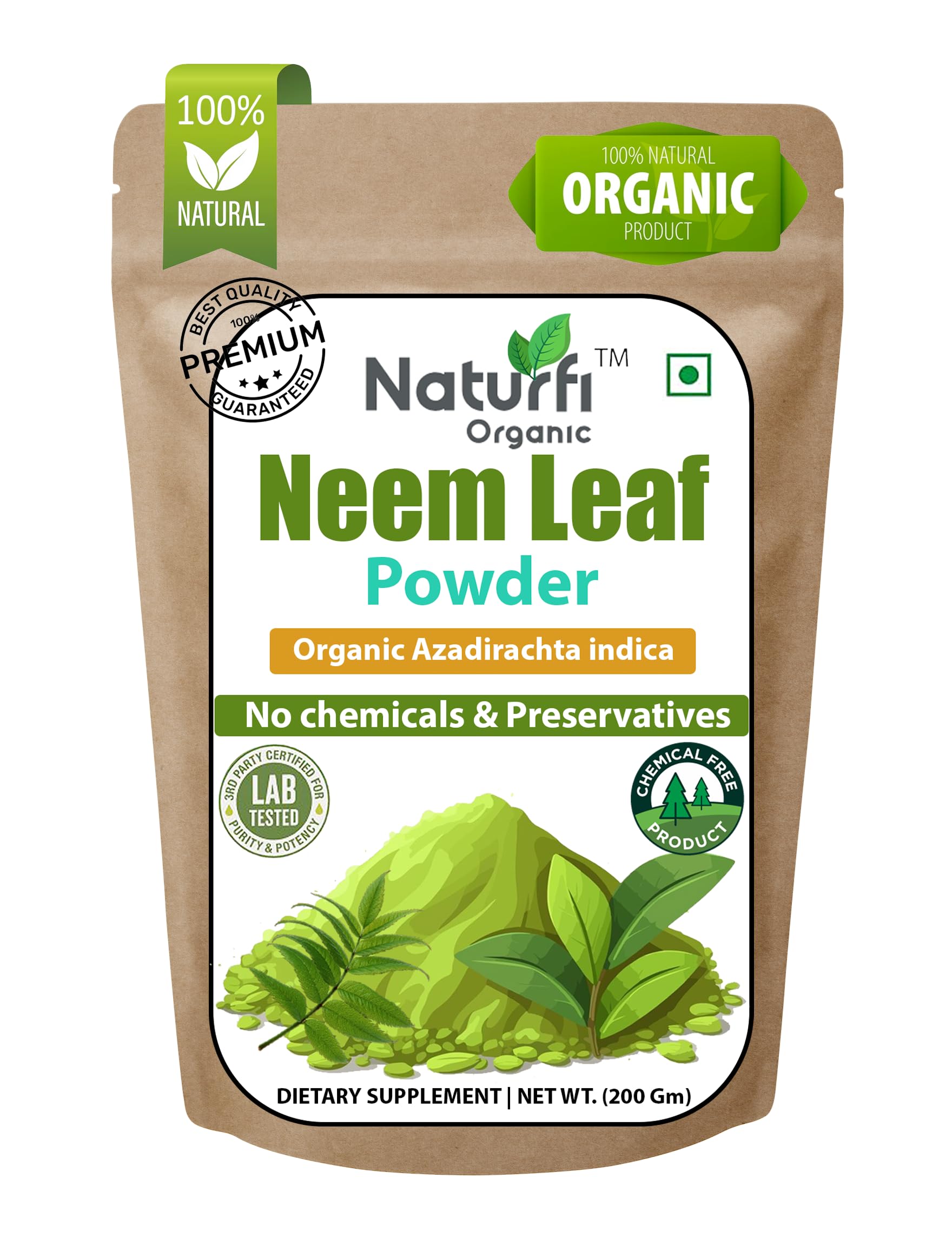 100% Pure & Natural Neem Leaves Powder – 200 Gm / 7 Oz | Sun-Dried & Steamless | Organic Skincare & Wellness