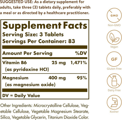 Solgar, Magnesium, With Vitamin B6, 250 Tablets