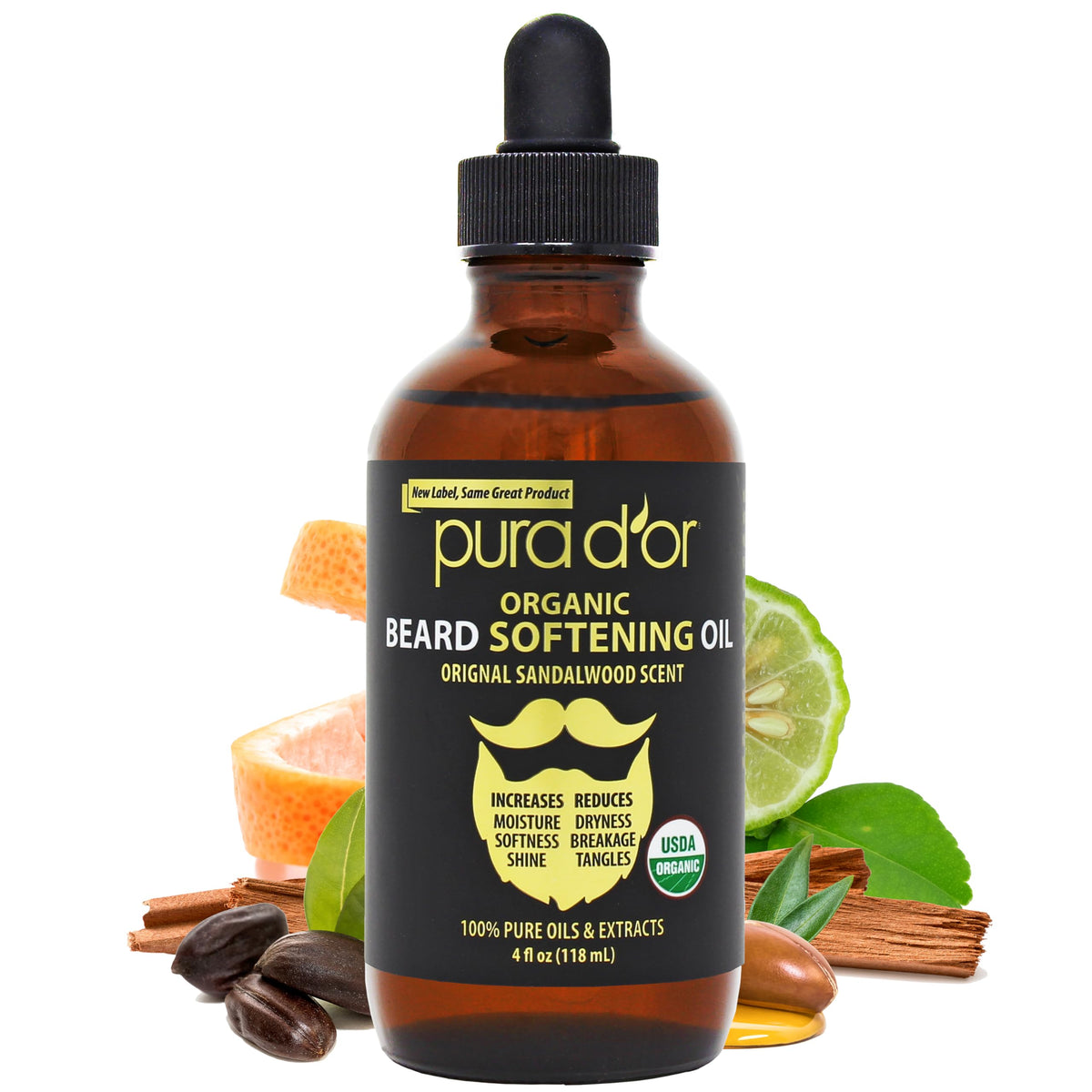 PURA D'OR Organic Beard Oil - 100% Pure & Natural Argan & Jojoba Conditioner for Men, 118ml
