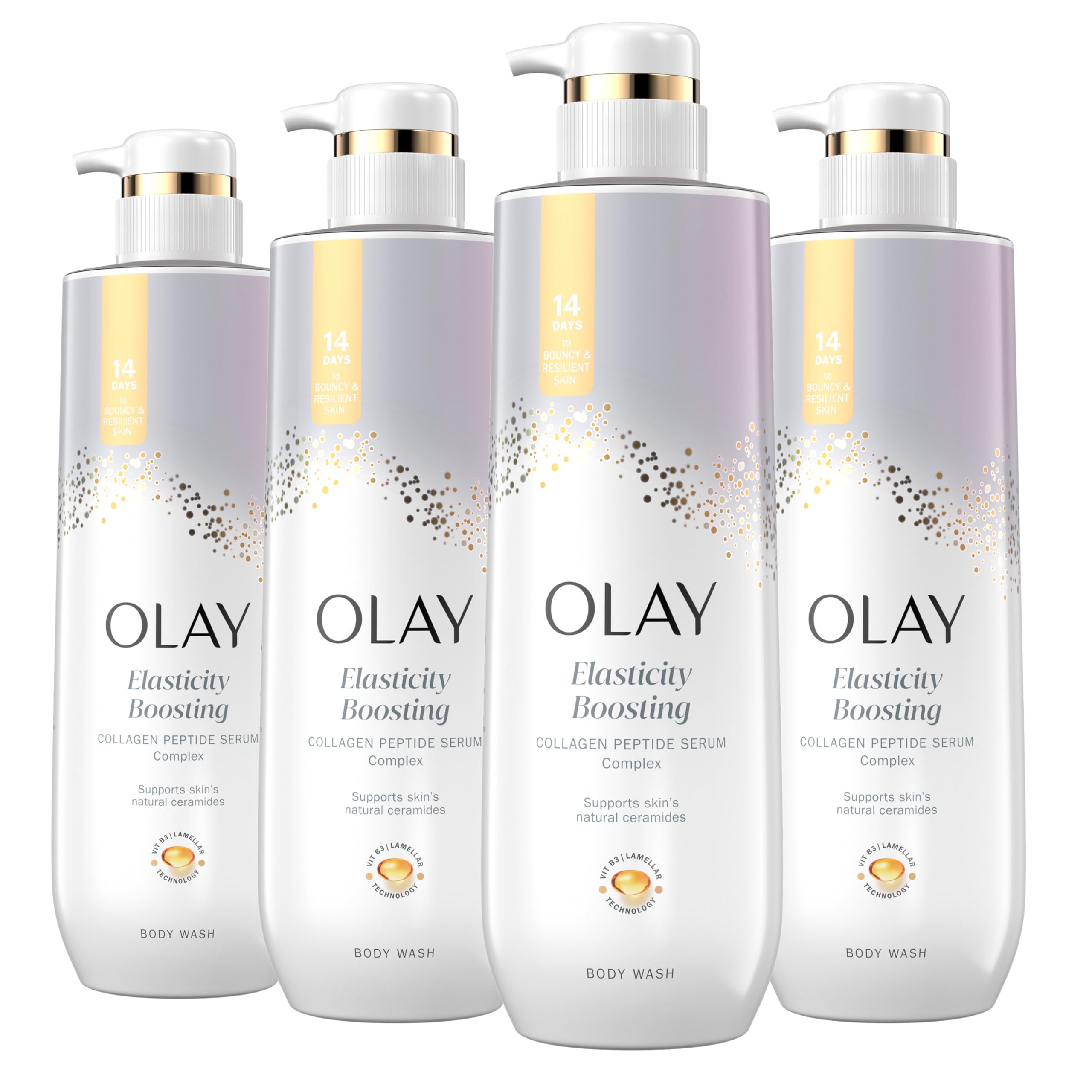 Olay Body Wash for Women - Elasticity Boosting with Collagen Peptide Serum Complex - 20 fl oz (Pack of 4)