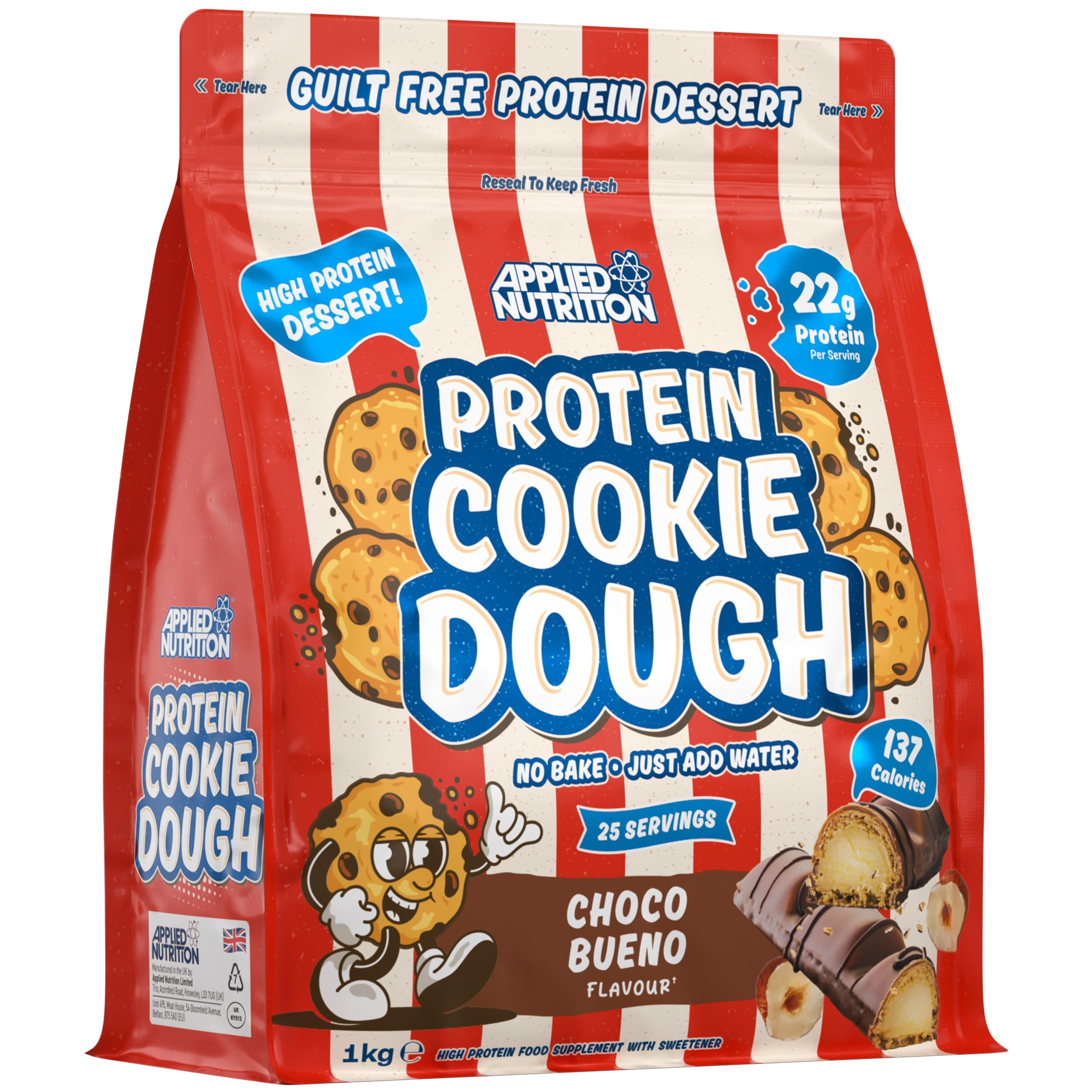 Applied Nutrition Protein Cookie Dough 1kg - High Protein Snack, 22g Protein Per Serving - Low Calorie, Ready-to-Eat Treat - Choco Bueno