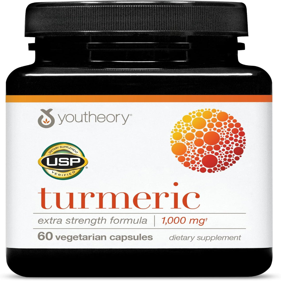 Youtheory Turmeric Extra Strength - 1,000 mg Turmeric Supplement - with 10 mg Black Pepper - Curcumin Joint Support* - Soy, Dairy & Gluten Free - 60 Vegetarian Capsules

