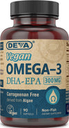 Deva Vegan زيت الطحالب أوميغا-٣ DHA-EPA بقوة ٣٠٠ ملغ - ٩٠ كبسولة هلامية