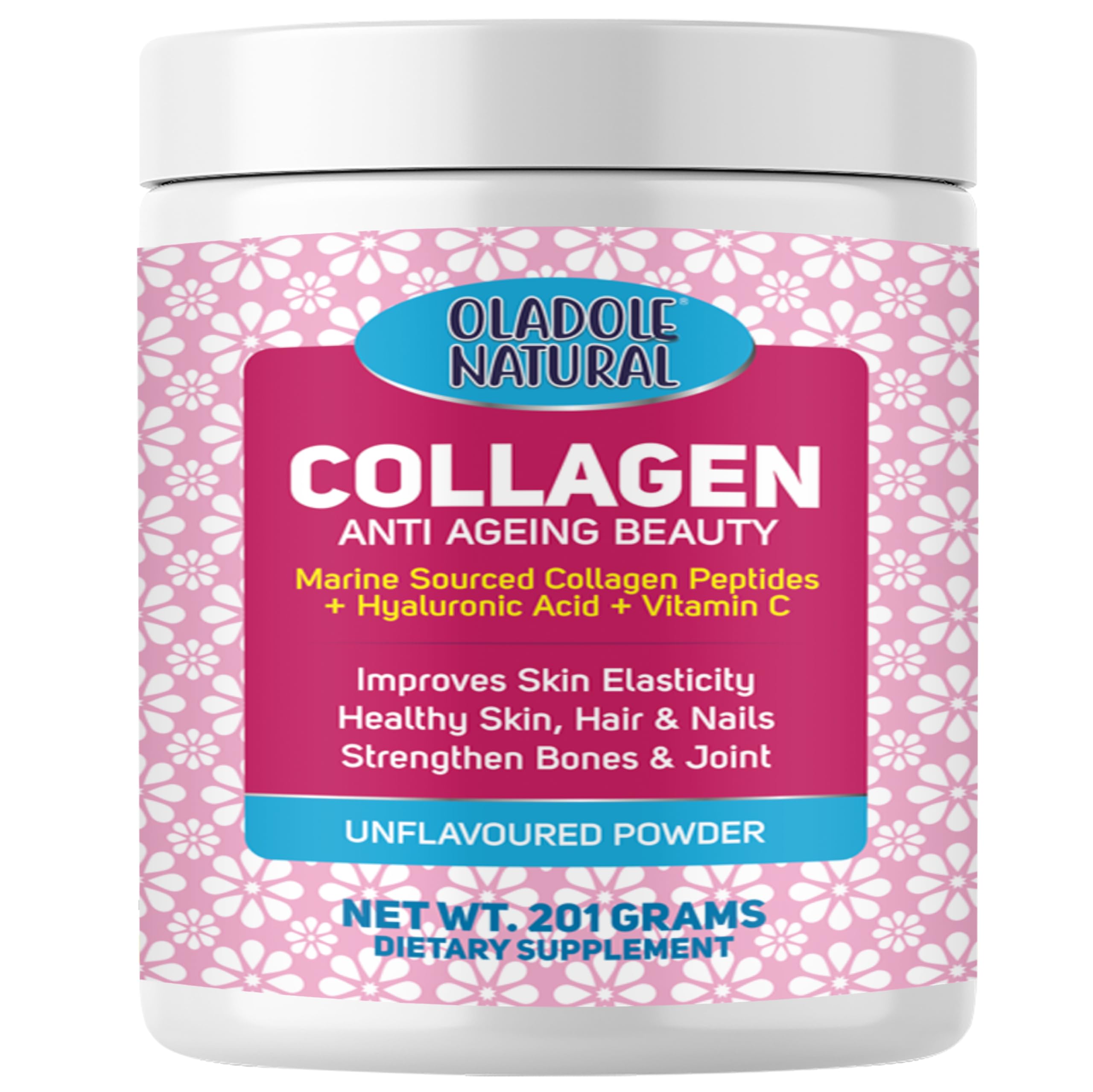 Oladole Natural Collagen Peptides Powder with Hyaluronic Acid - 201g