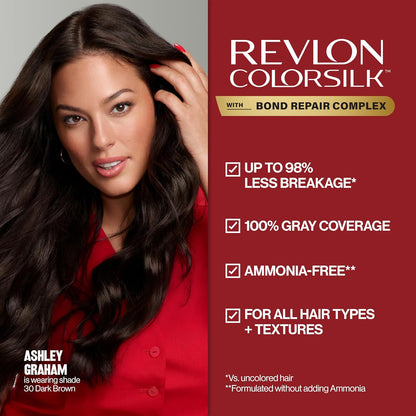 Revlon ColorSilk with Bond Repair Complex, Permanent Hair Color, 100% Gray Coverage, Ammonia Free Hair Dye, Vegan Keratin, 20 Brown Black