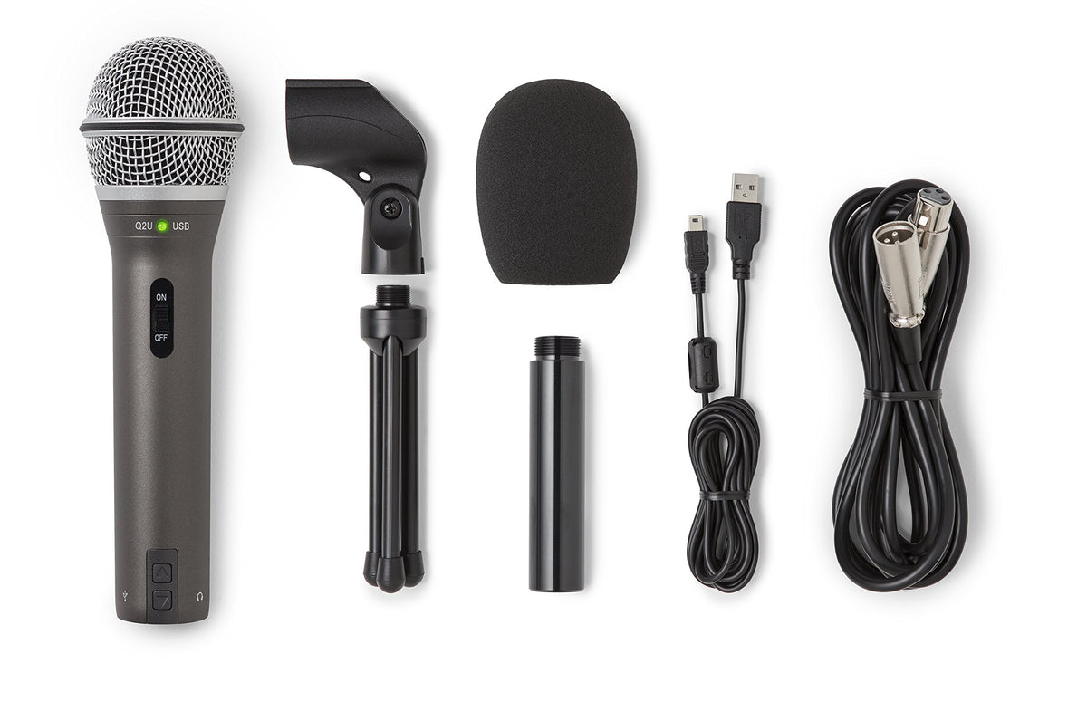 Samson Q2U USB/XLR Dynamic Microphone Recording & Podcasting Pack (Silver)