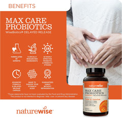 NatureWise Max Probiotics for Women & Men - 30 Billion CFU 18 Strains With Prebiotics - For Gut & Digestive Health - Delayed-Release Capsules, Gluten Free - 60 Capsules[2-Month Supply]