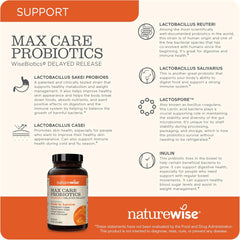 NatureWise Max Probiotics for Women & Men - 30 Billion CFU 18 Strains With Prebiotics - For Gut & Digestive Health - Delayed-Release Capsules, Gluten Free - 60 Capsules[2-Month Supply]
