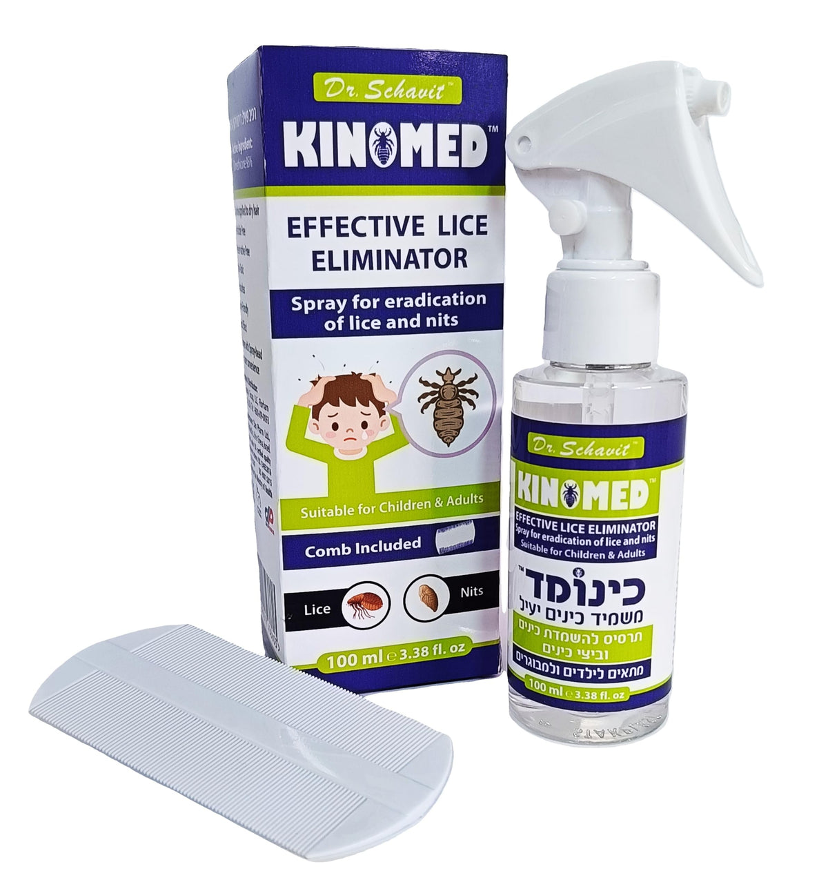 KINOMED Lice & Nits Treatment Spray - Effective Super Lice Eliminator with Comb Included